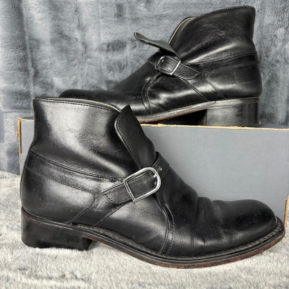 Vintage Sears Mens Black Leather Monk Strap Ankle Boots 8.5 D 74394-667 Retro